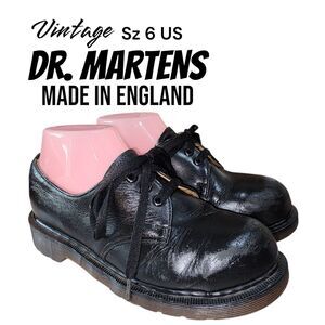 DR MARTENS ENGLAND Vintage Sz6 Blk Well Loved Distressed Grunge Oxford Shoes Y2K